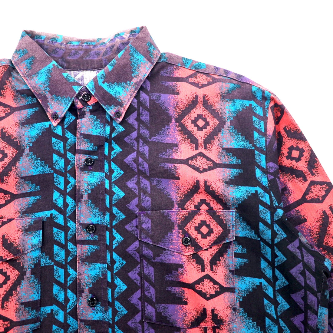 WRANGLER 90s Native American Button-Down Shirt, XL, Black, Purple, Cotton