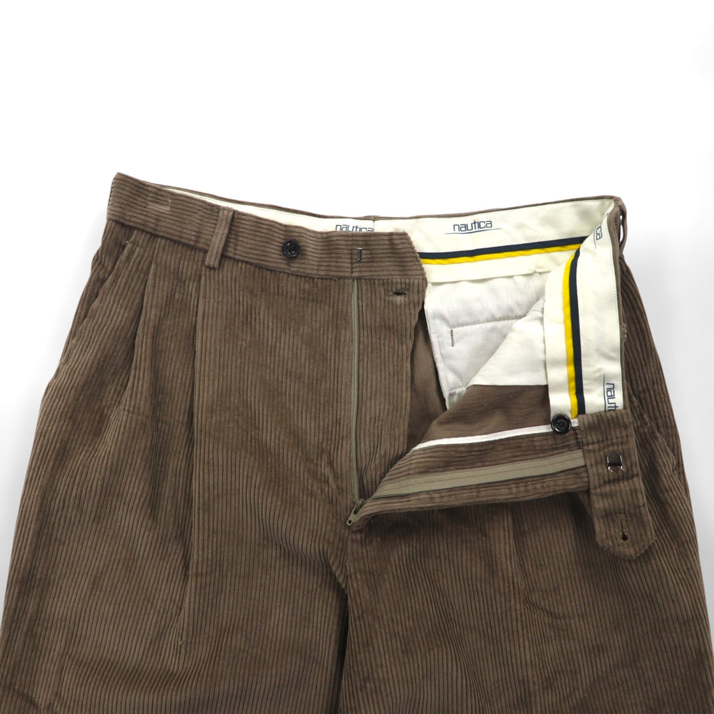 NAUTICA 90s 2-Tuck Wide Corduroy Chino Pants, Large, Brown Cotton, Pleated