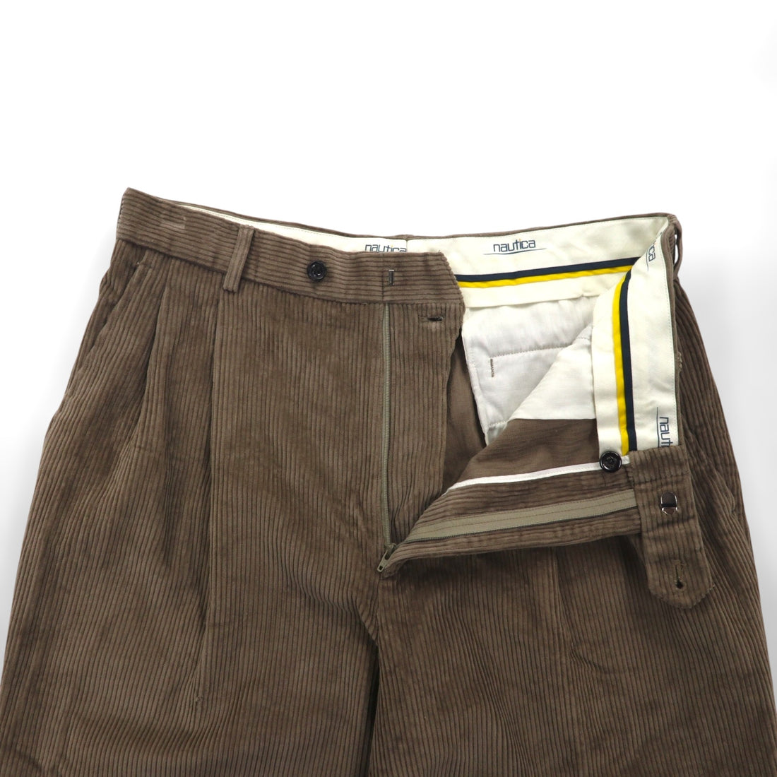 NAUTICA 90s 2-Tuck Wide Corduroy Chino Pants, Large, Brown Cotton, Pleated