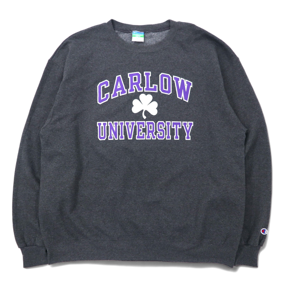 日本然リトテ-古着オンライン-Champion ECO カレッジ プリント スウェット XL グレー コットン 裏起毛 CARLOW UNIVERSITY アーチロゴ 3段 ホンジュラス製-Champion ECO College Print Sweatshirt XL Gray Cotton brushed lining CARLOW UNIVERSITY Arch Logo 3 Tier Honduras Made