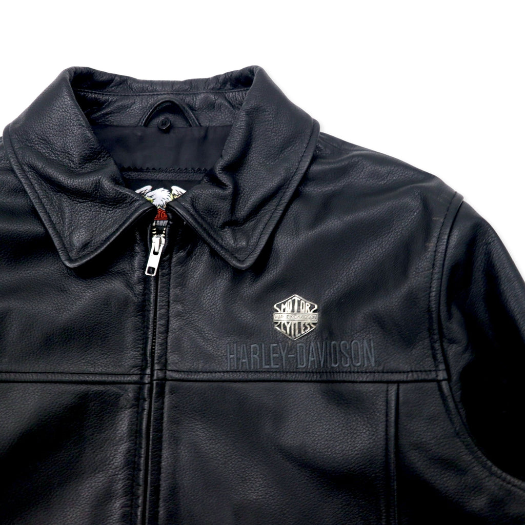 HARLEY DAVIDSON G-1 Leather Flight Jacket, Rider's Jacket, M, Black, Grained Leather, Detachable Fleece Collar, Embroidered Back Logo