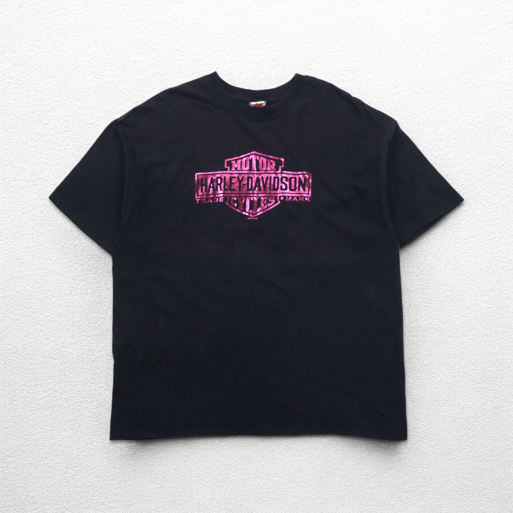 HARLEY DAVIDSON Double-sided Print Hanes BEEFY T-shirt 2XL Black Cotton