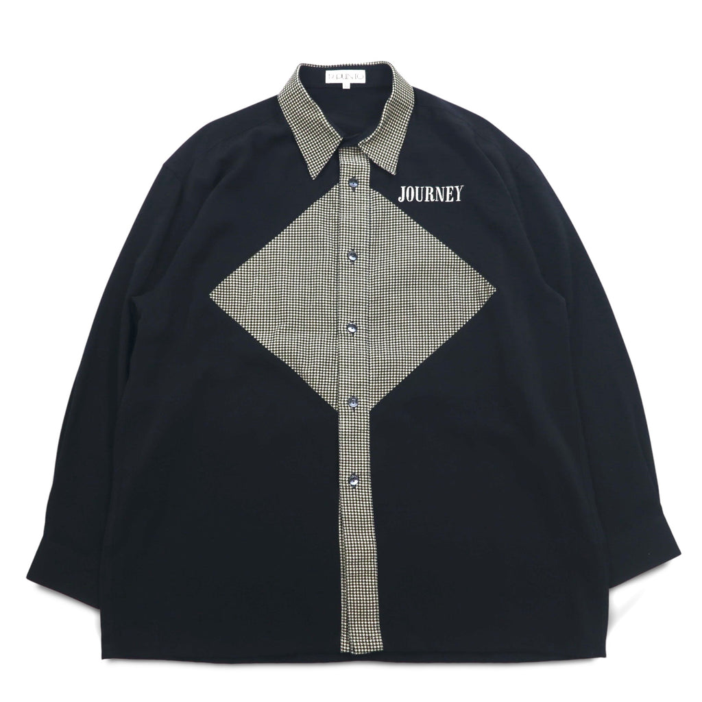 Vintage 90s Japan Made Retro Shirt punto 90年代 異素材切り替え デザイン ポリシャツ L ブラック 日本製