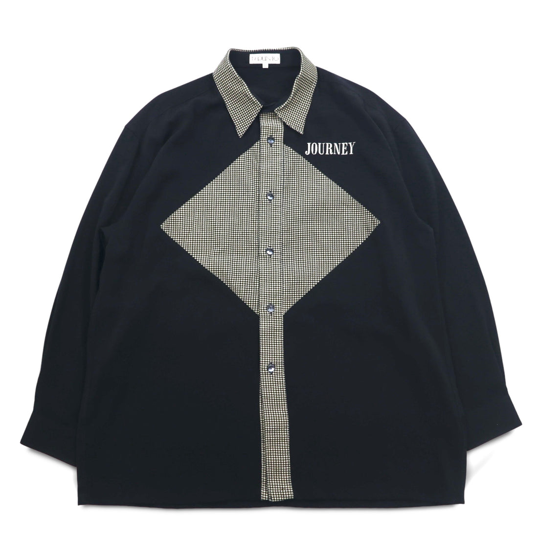 Vintage 90s Japan Made Retro Shirt punto 90年代 異素材切り替え デザイン ポリシャツ L ブラック 日本製