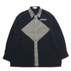 Vintage 90s Japan Made Retro Shirt punto 90年代 異素材切り替え デザイン ポリシャツ L ブラック 日本製