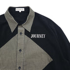 Vintage 90s Japan Made Retro Shirt punto 90年代 異素材切り替え デザイン ポリシャツ L ブラック 日本製