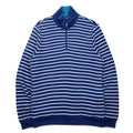 LACOSTE Half-Zip Cotton Knit Sweater L Navy Striped One-Point Logo Made in Peru