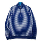 LACOSTE Half-Zip Cotton Knit Sweater L Navy Striped One-Point Logo Made in Peru