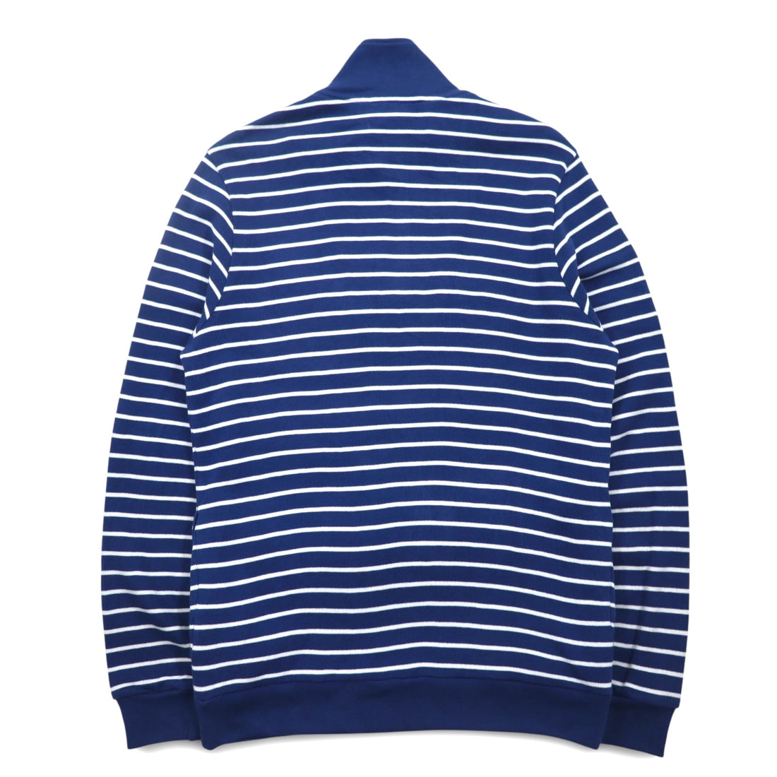 LACOSTE Half-Zip Cotton Knit Sweater L Navy Striped One-Point Logo Made in Peru