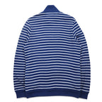 LACOSTE Half-Zip Cotton Knit Sweater L Navy Striped One-Point Logo Made in Peru