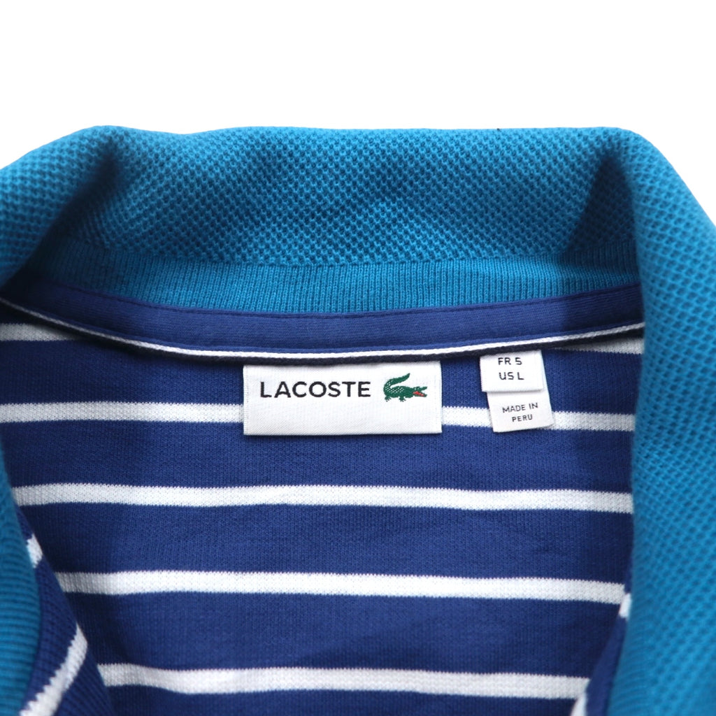 LACOSTE Half-Zip Cotton Knit Sweater L Navy Striped One-Point Logo Made in Peru