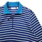 LACOSTE Half-Zip Cotton Knit Sweater L Navy Striped One-Point Logo Made in Peru