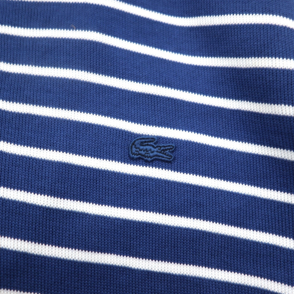 LACOSTE Half-Zip Cotton Knit Sweater L Navy Striped One-Point Logo Made in Peru