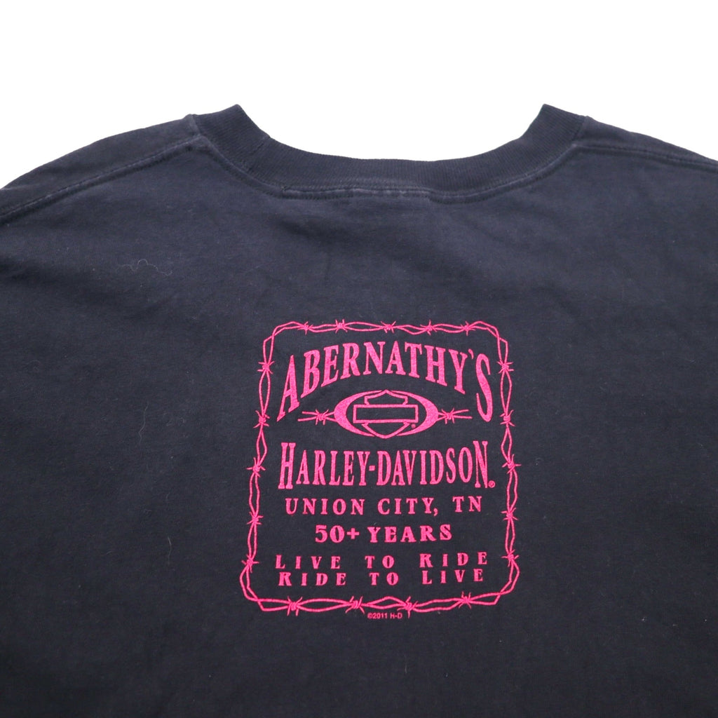 HARLEY DAVIDSON Double-sided Print Hanes BEEFY T-shirt 2XL Black Cotton