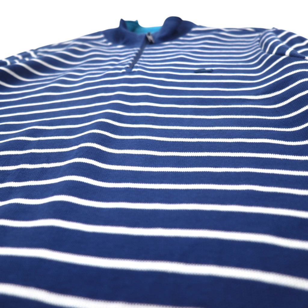 LACOSTE Half-Zip Cotton Knit Sweater L Navy Striped One-Point Logo Made in Peru