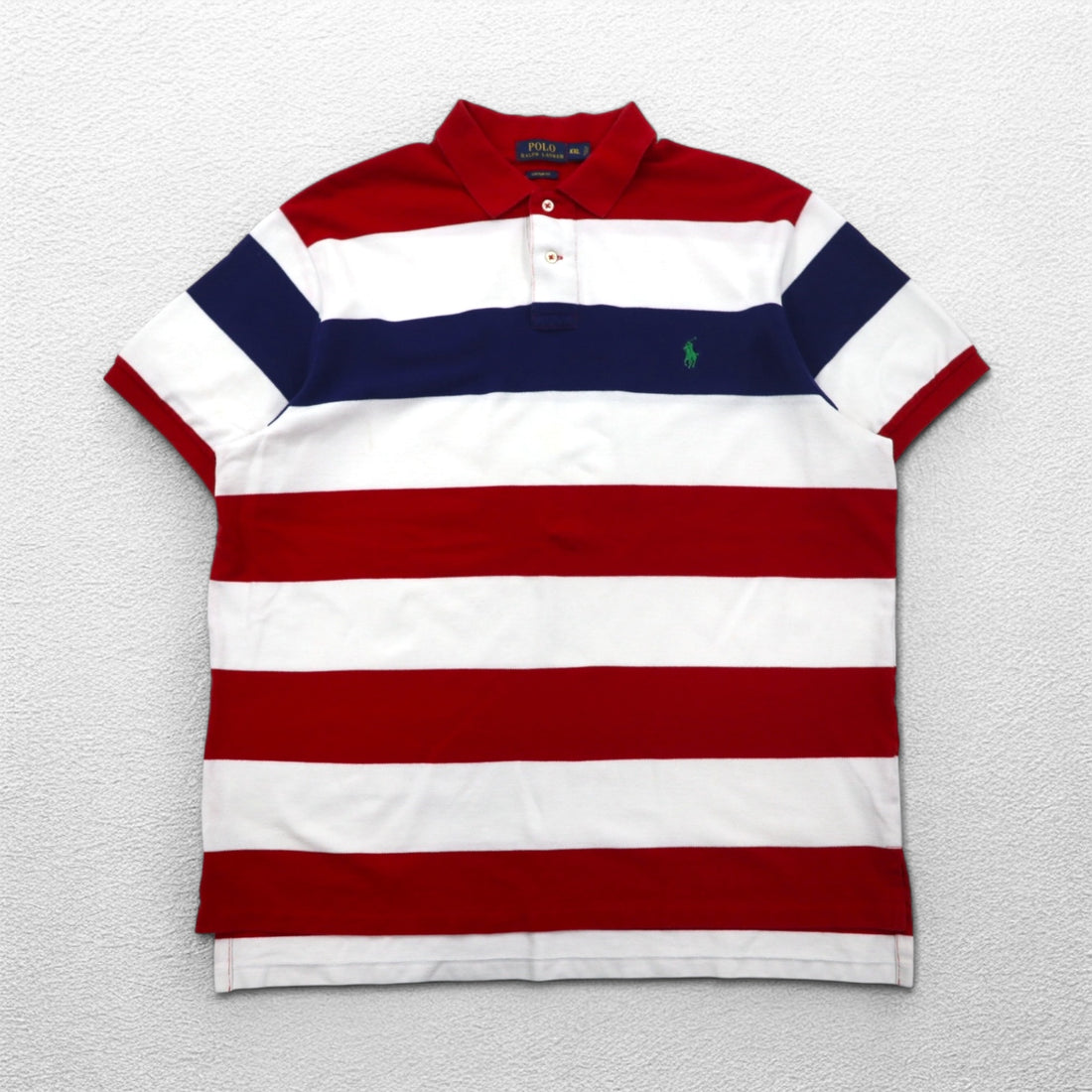 POLO RALPH LAUREN Custom Fit Striped Polo Shirt 2XL Red White Tricolor Cotton Pique Small Pony Embroidery