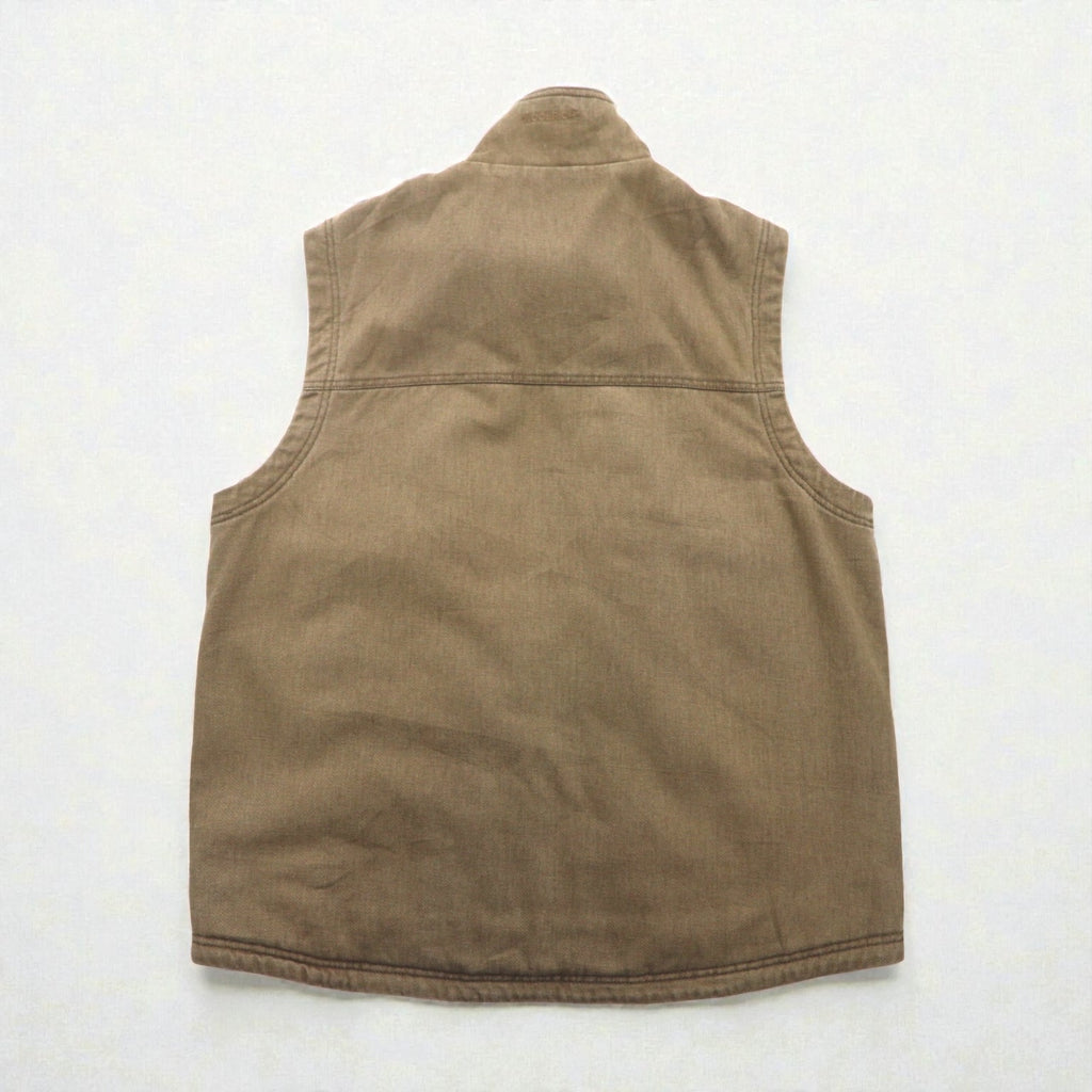 Woolrich ダック地 ベスト L ブラウン 裏地フリース チェック ジップアップ 22830