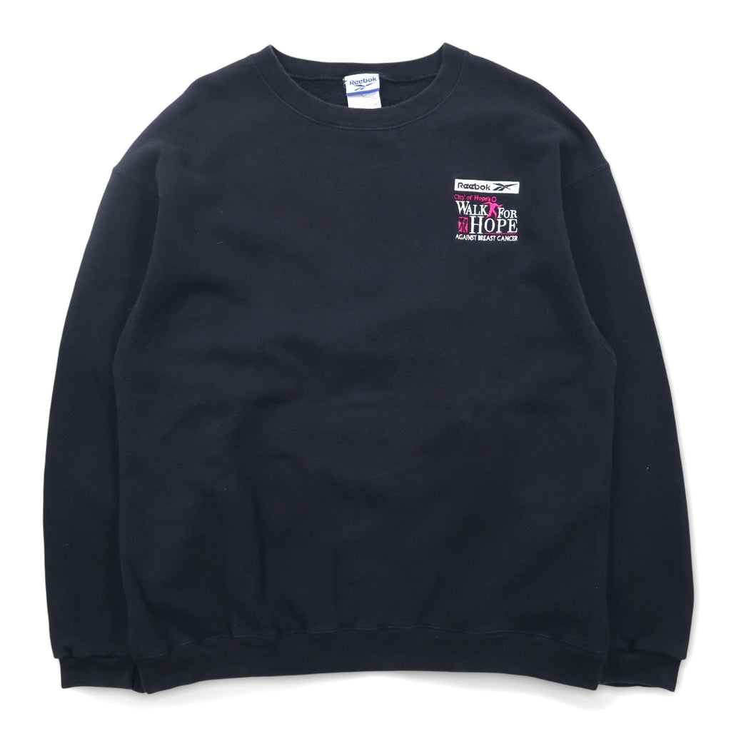 Reebok 90s Crew Neck Sweatshirt L Black Cotton One Point Logo Embroidery