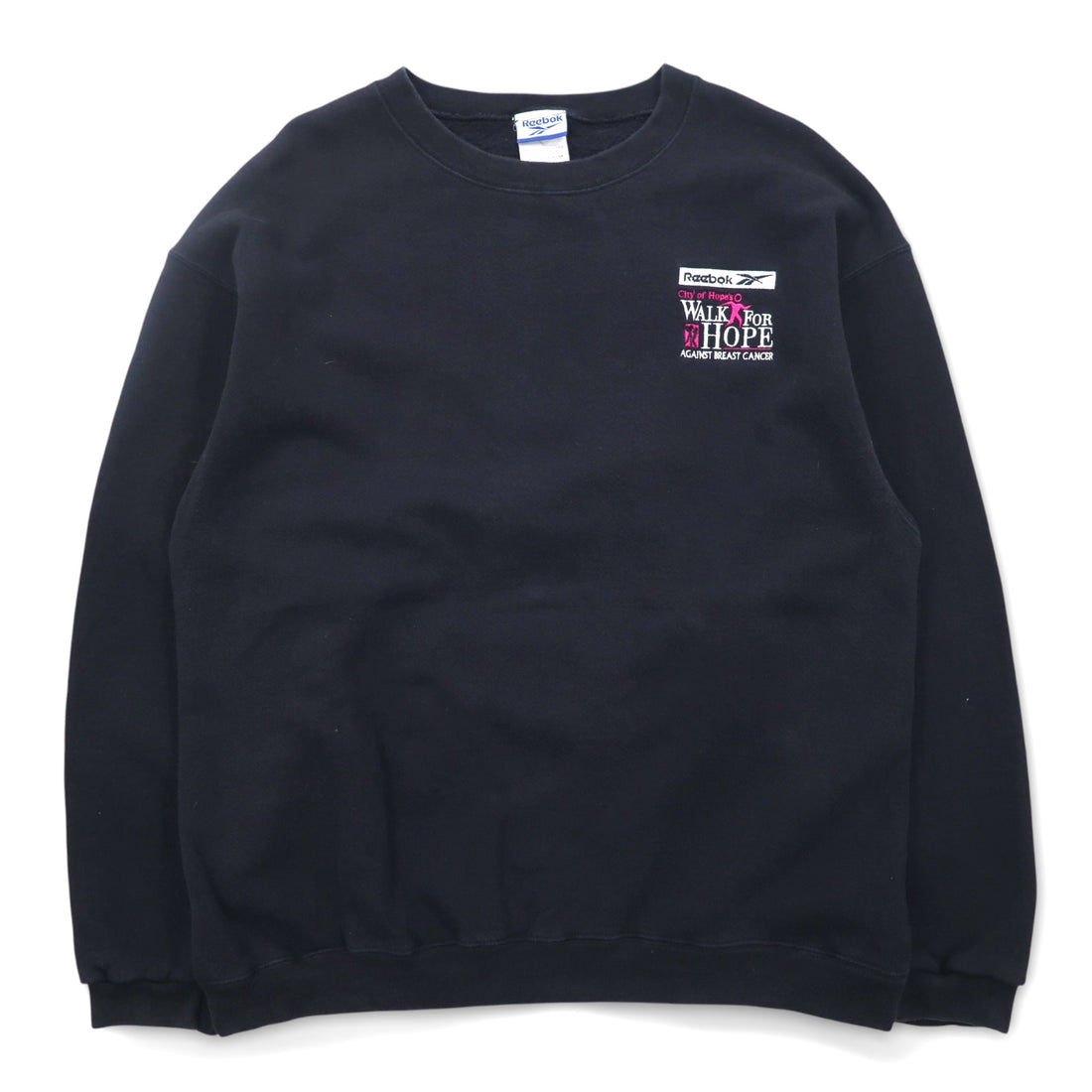 Reebok 90s Crew Neck Sweatshirt L Black Cotton One Point Logo Embroidery