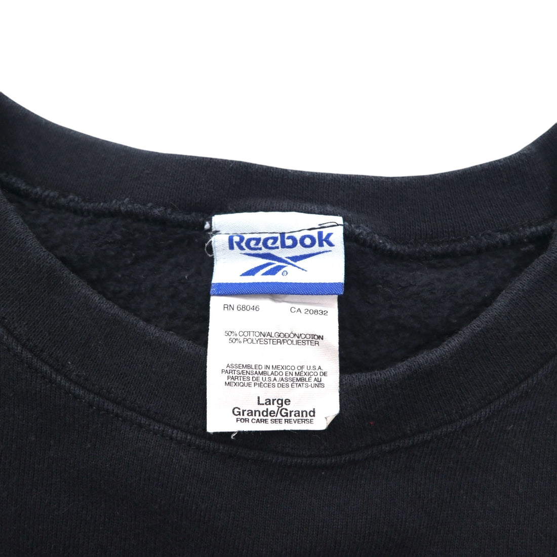 Reebok 90s Crew Neck Sweatshirt L Black Cotton One Point Logo Embroidery