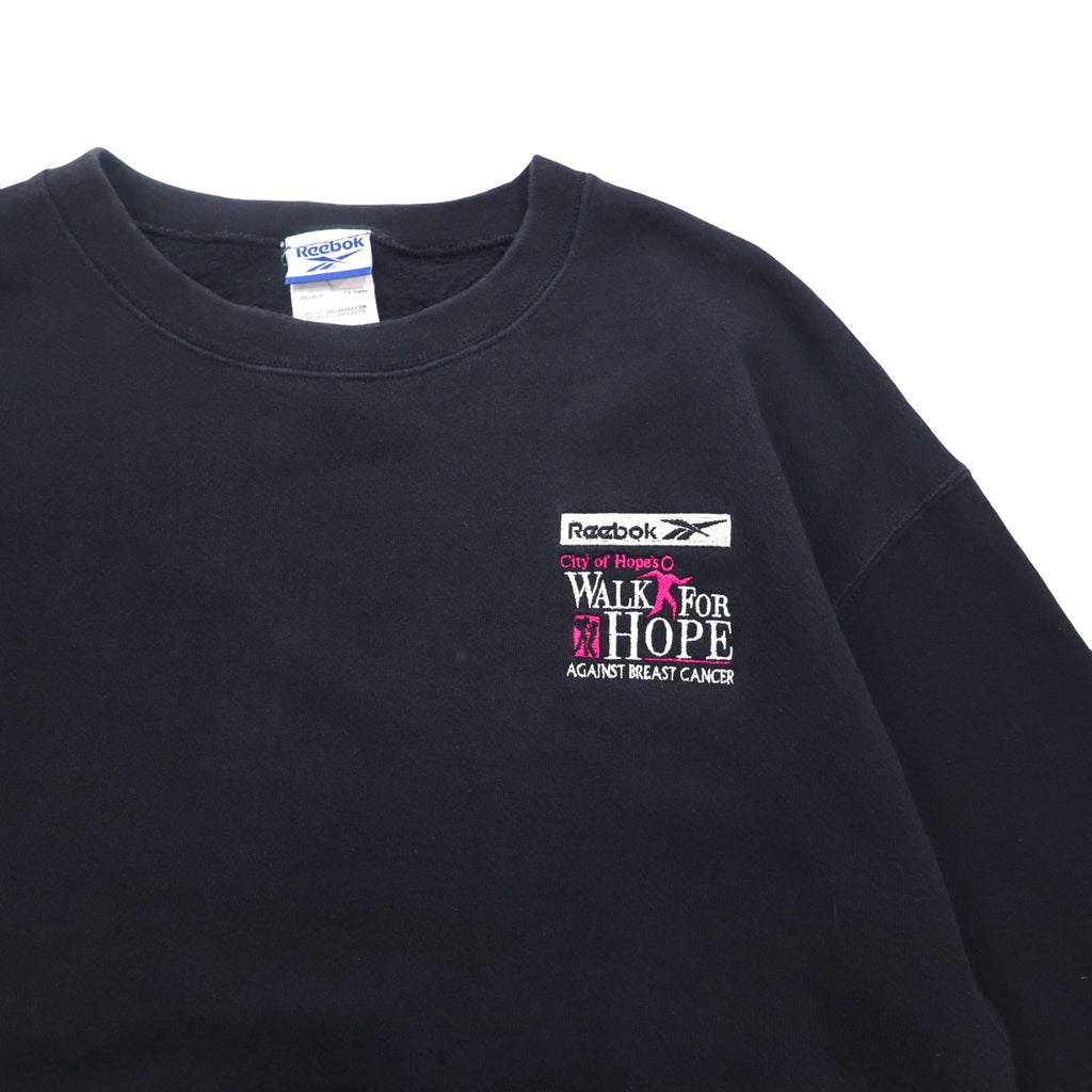 Reebok 90s Crew Neck Sweatshirt L Black Cotton One Point Logo Embroidery