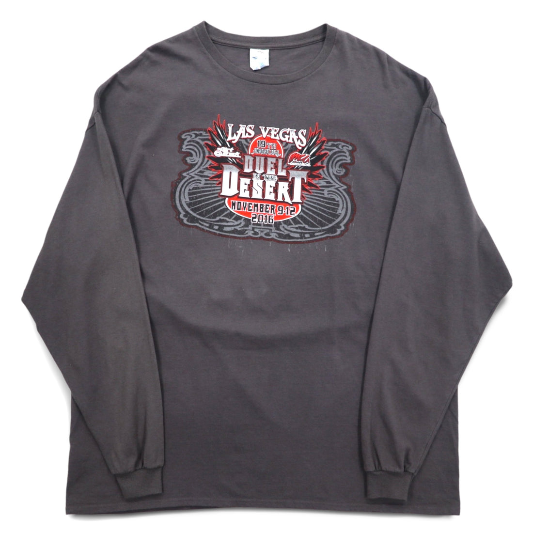 DELTA Long Sleeve T-Shirt, Long Sleeve, 3XL, Gray, Double Sided Print, Racing Car, DUEL IN THE DESERT