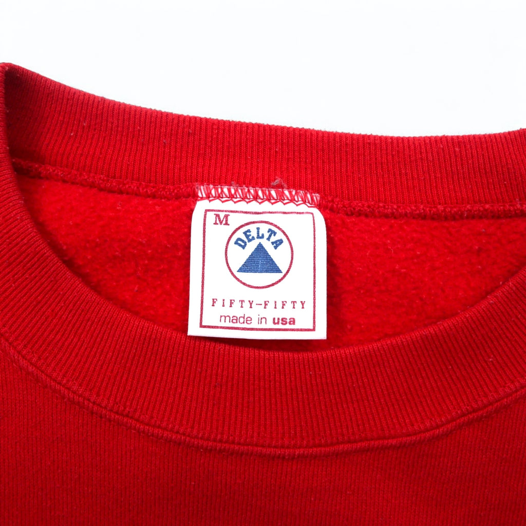 Made in USA 90s DELTA Print Sweatshirt M Red Cotton FIFTY-FIFTY Fleece Lined Panama City Beach