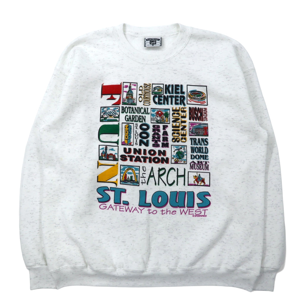 日本然リトテ-古着オンライン-Lee USA製 90年代 プリント スウェット XL ホワイト コットン ST. LOUIS 裏起毛 ビッグサイズ-Lee USA Made 90's Print Sweatshirt XL White Cotton ST. LOUIS brushed lining Big Size