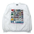 日本然リトテ-古着オンライン-Lee USA製 90年代 プリント スウェット XL ホワイト コットン ST. LOUIS 裏起毛 ビッグサイズ-Lee USA Made 90's Print Sweatshirt XL White Cotton ST. LOUIS brushed lining Big Size