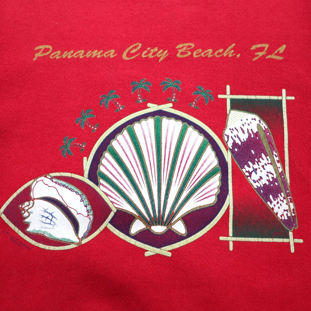 Made in USA 90s DELTA Print Sweatshirt M Red Cotton FIFTY-FIFTY Fleece Lined Panama City Beach