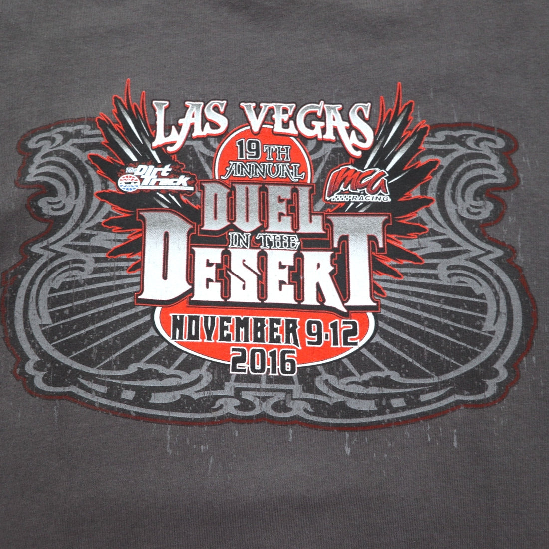 DELTA Long Sleeve T-Shirt, Long Sleeve, 3XL, Gray, Double Sided Print, Racing Car, DUEL IN THE DESERT