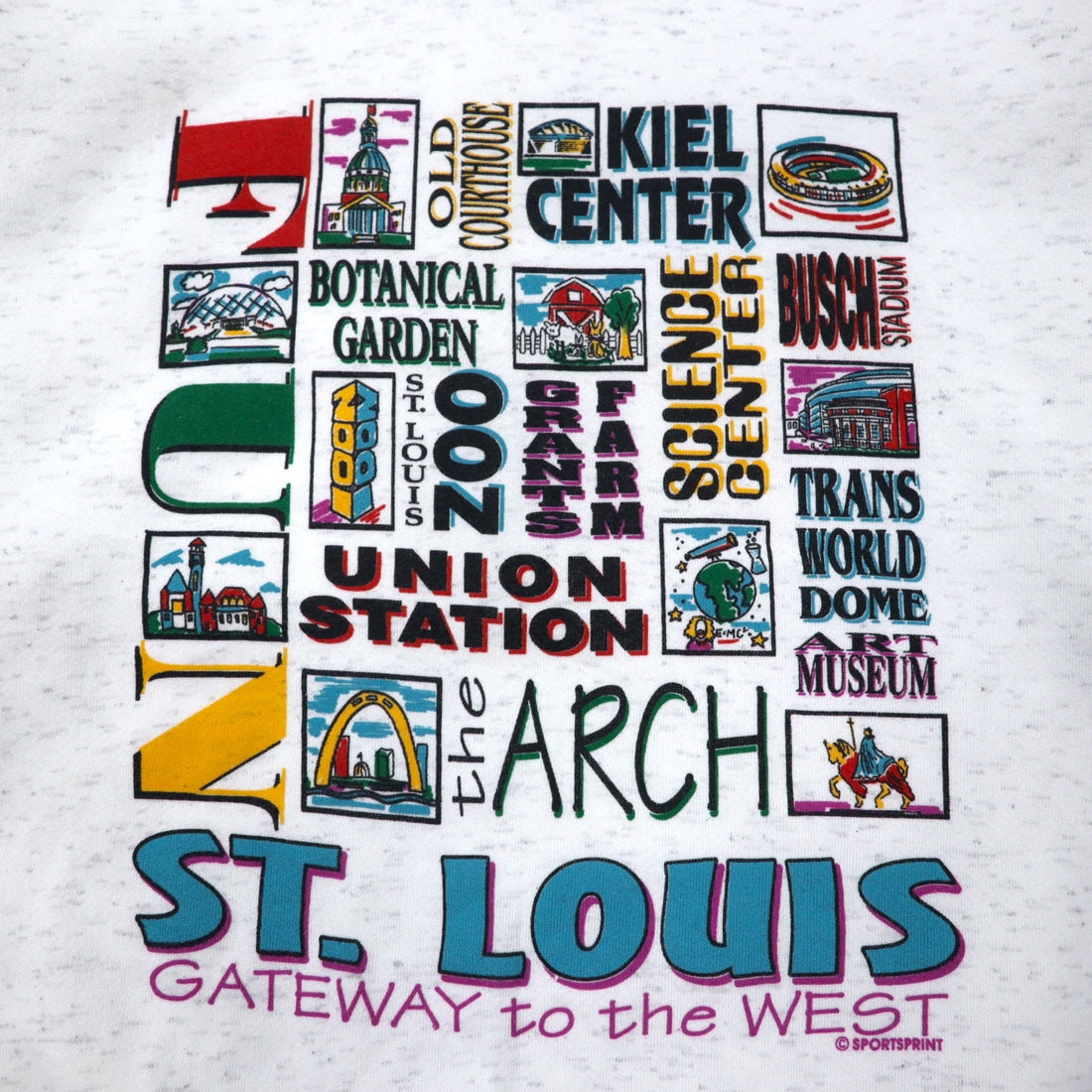 Lee USA Made 90s Printed Sweatshirt XL White Cotton ST. LOUIS Fleece Lined Big Size