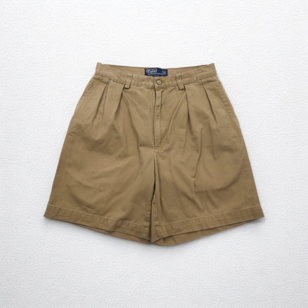 Polo by Ralph Lauren 90s Polo Chino 2-Pleated Shorts, Half Pants, Medium, Beige, Cotton, TYLER SHORT