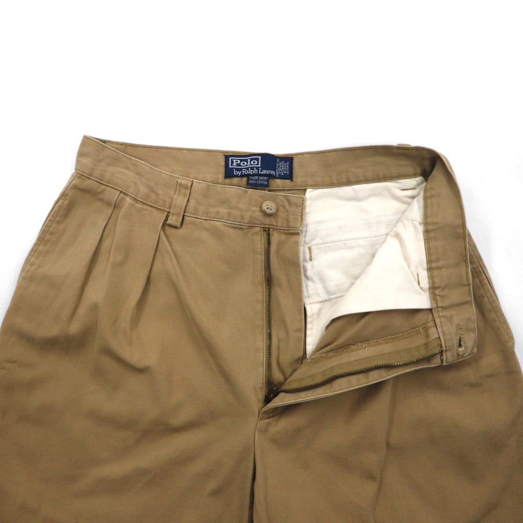 Polo by Ralph Lauren 90s Polo Chino 2-Pleated Shorts, Half Pants, Medium, Beige, Cotton, TYLER SHORT