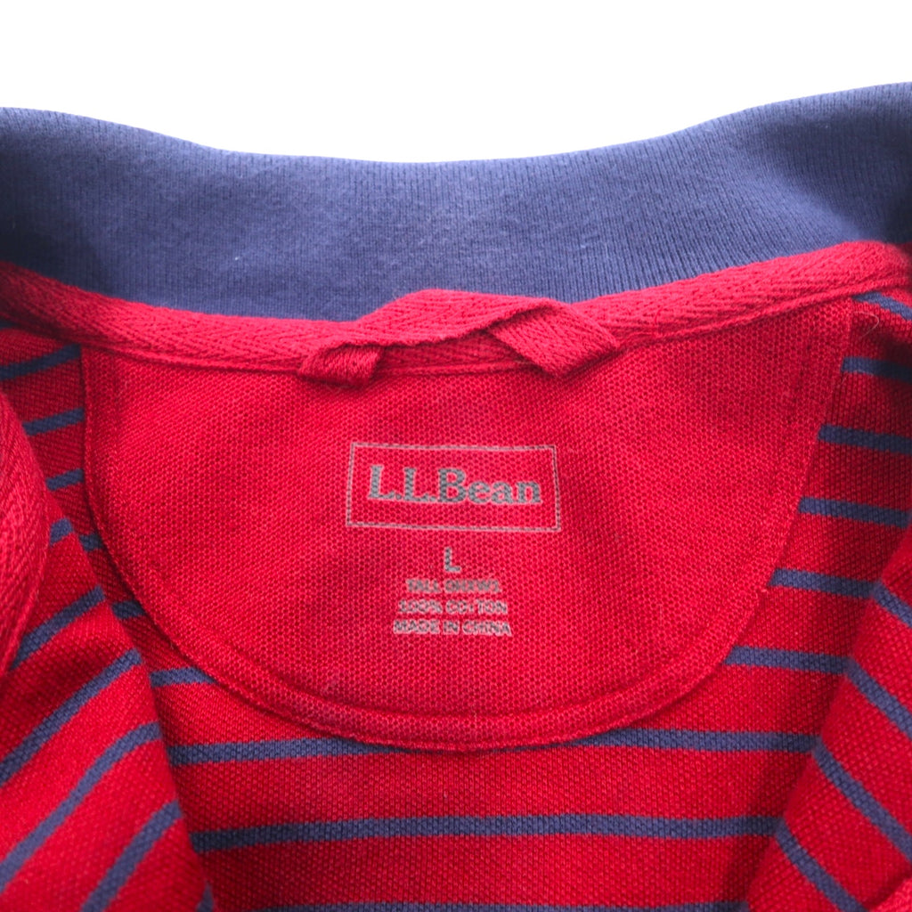 LLBean Half Zip Sweatshirt L Red Navy Border Cotton Pique