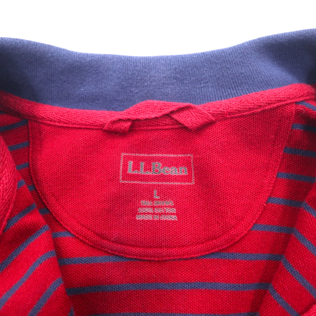 LLBean Half Zip Sweatshirt L Red Navy Border Cotton Pique