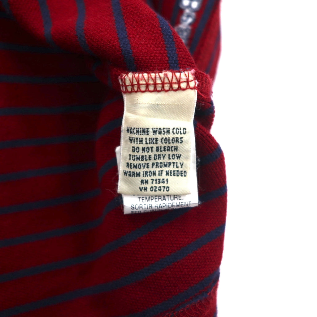 LLBean Half Zip Sweatshirt L Red Navy Border Cotton Pique