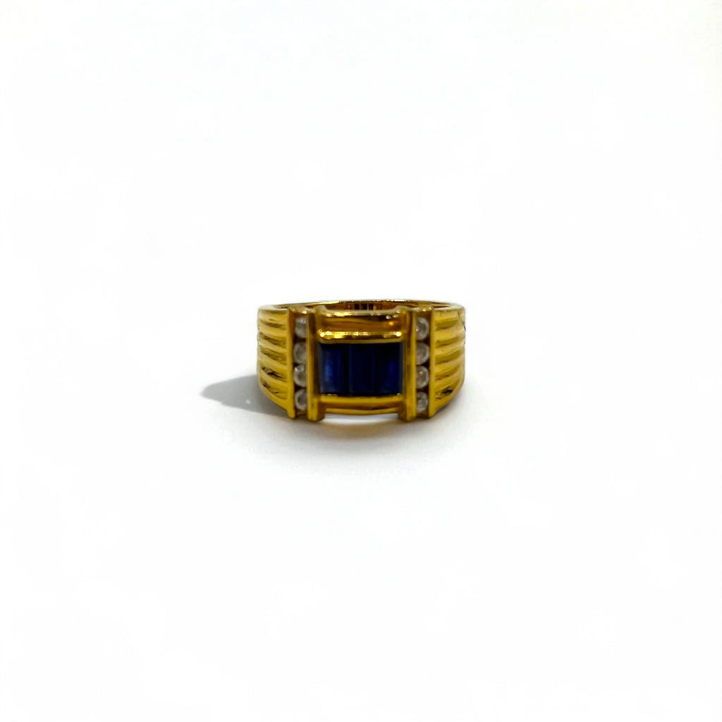 Vintage Gold Plated Retro Ring レトロ リング 指輪 11号 ゴールド 18KGP ライン カラーストーン