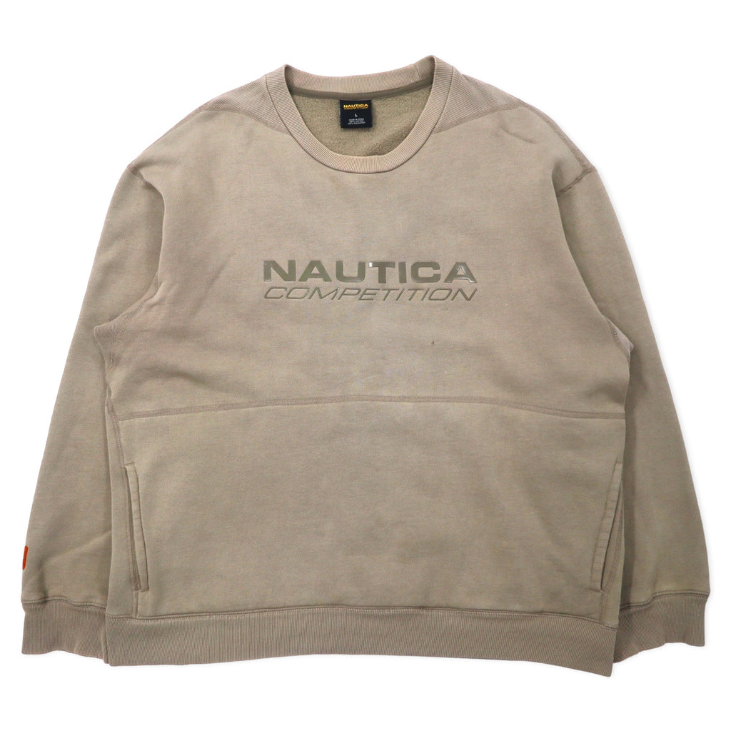日本然リトテ-古着オンライン-NAUTICA COMPETITION ロゴプリント スウェット L ベージュ コットン-NAUTICA COMPETITION Logo Print Sweatshirt L Beige Cotton