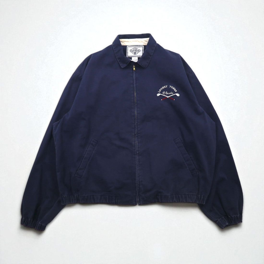 ACME CLOTHING x Warner Bros. 90s Looney Tunes Harrington Swing Top Jacket, Size XL, Navy, with Looney Tunes Character Embroidery