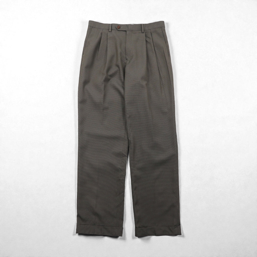 Ralph Lauren 90年代 2タック プリーツ スラックス パンツ M グレー ガンクラブチェック WASHABLE ダブルカフス