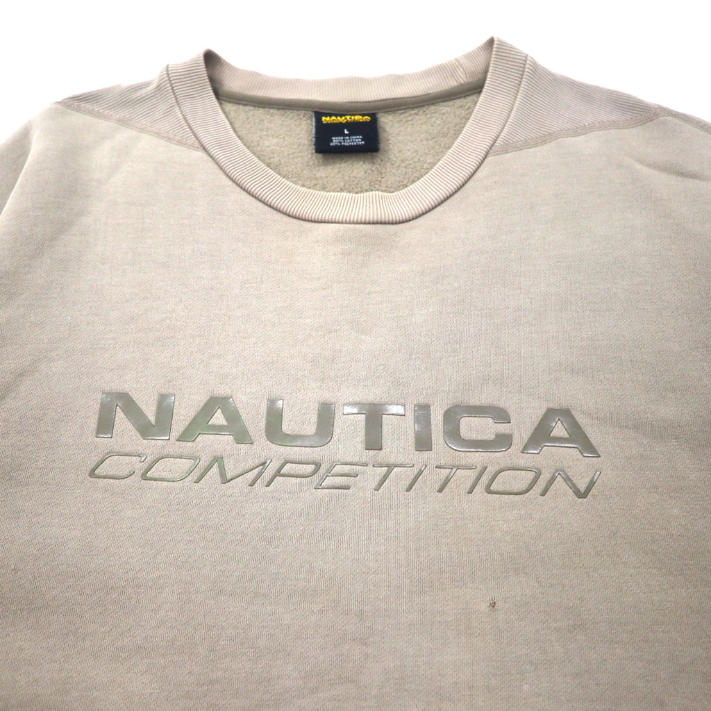 NAUTICA COMPETITION Logo Print Sweatshirt L Beige Cotton