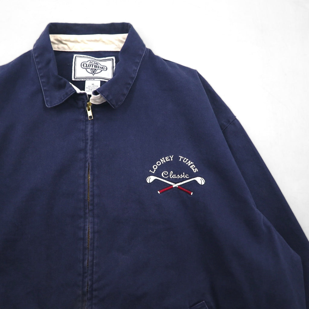 ACME CLOTHING x Warner Bros. 90s Looney Tunes Harrington Swing Top Jacket, Size XL, Navy, with Looney Tunes Character Embroidery
