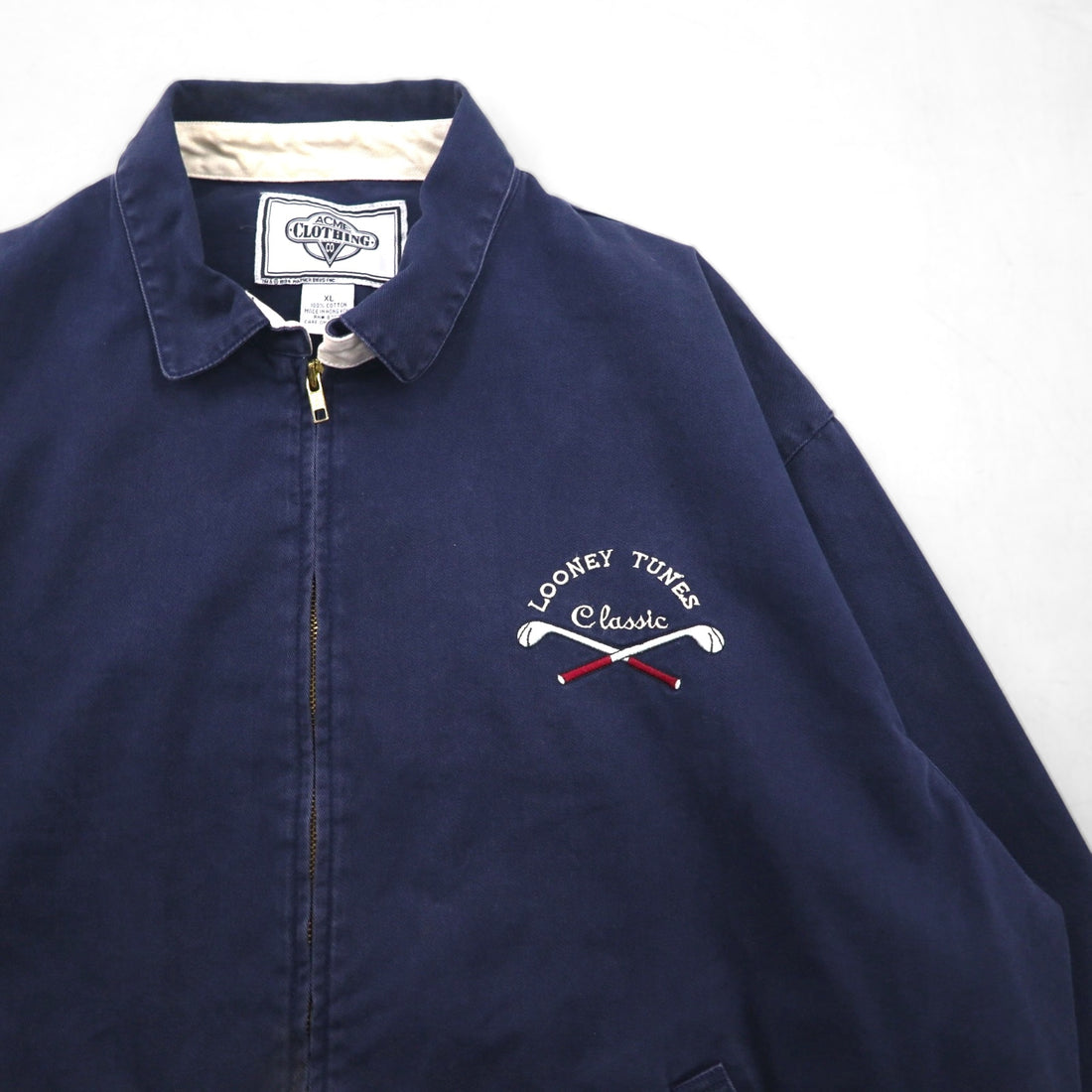 ACME CLOTHING x Warner Bros. 90s Looney Tunes Harrington Swing Top Jacket, Size XL, Navy, with Looney Tunes Character Embroidery
