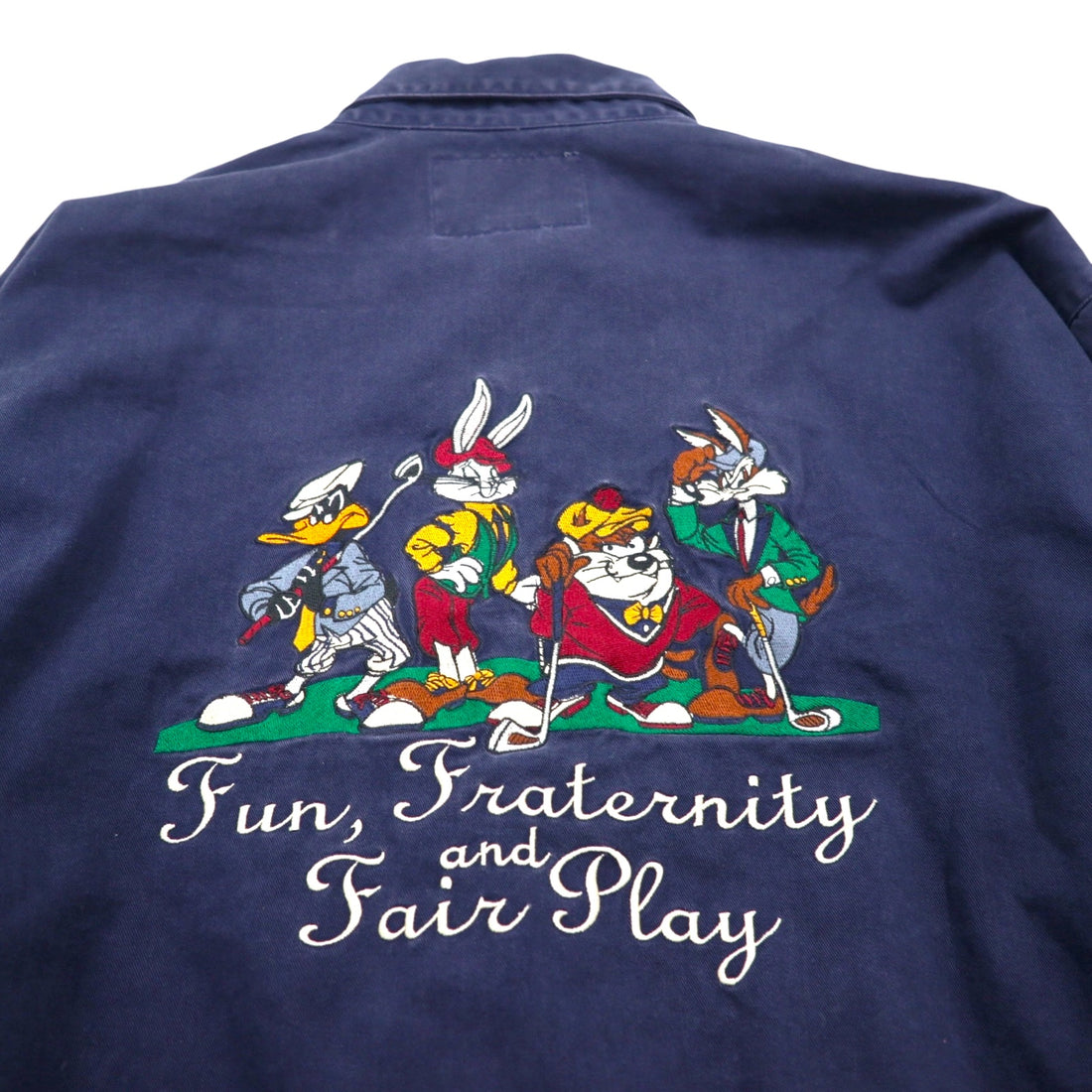 ACME CLOTHING x Warner Bros. 90s Looney Tunes Harrington Swing Top Jacket, Size XL, Navy, with Looney Tunes Character Embroidery