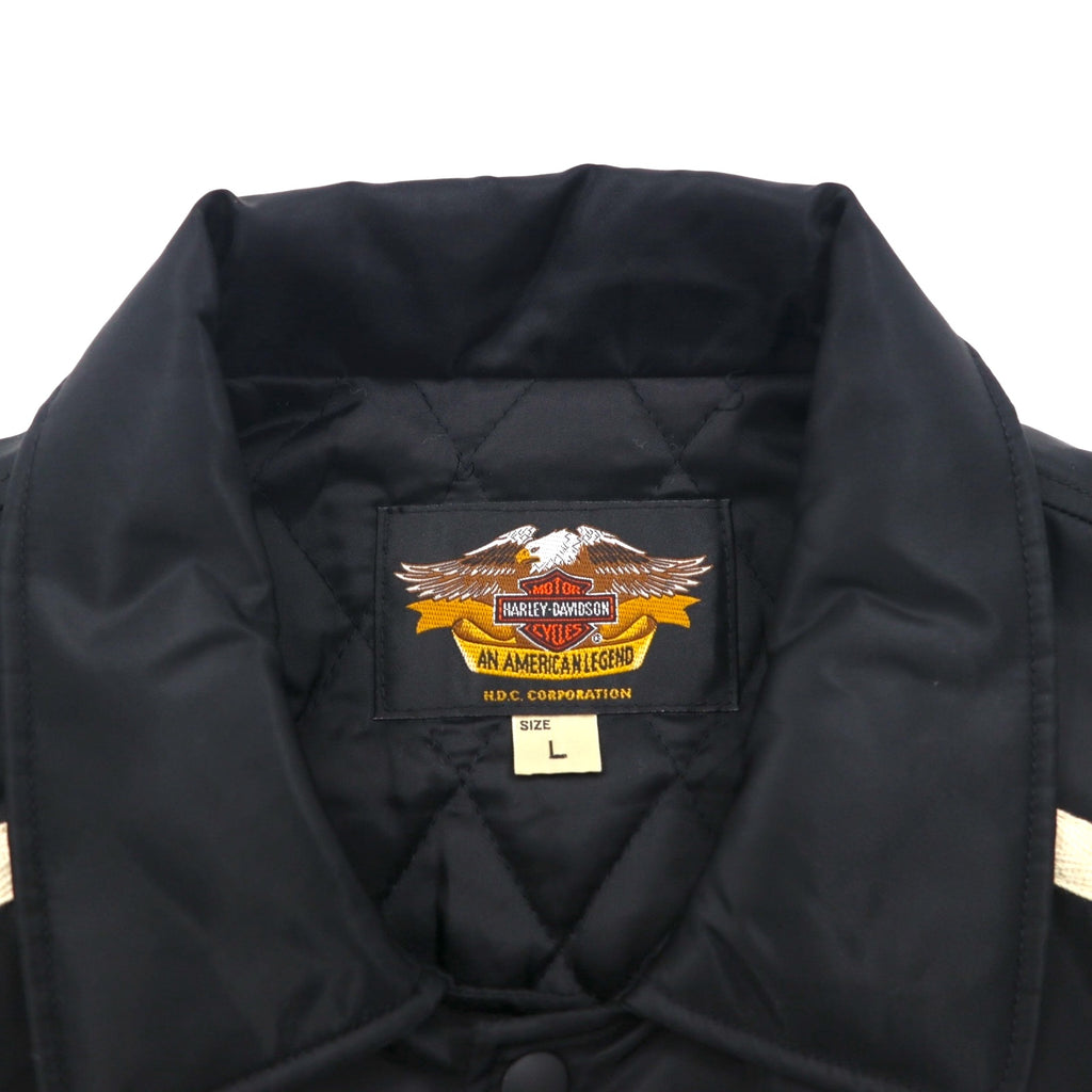 HARLEY DAVIDSON 00s Racing Jacket Nylon Padded Coach Jacket, Size L, Black Embroidery, Side Stripes