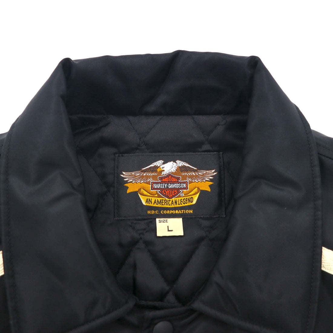 HARLEY DAVIDSON 00s Racing Jacket Nylon Padded Coach Jacket, Size L, Black Embroidery, Side Stripes