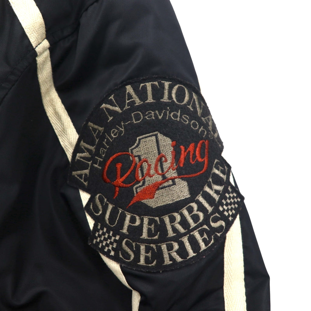 HARLEY DAVIDSON 00s Racing Jacket Nylon Padded Coach Jacket, Size L, Black Embroidery, Side Stripes