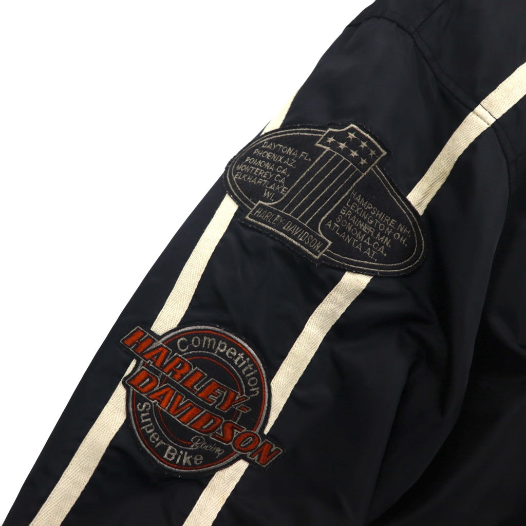 HARLEY DAVIDSON 00s Racing Jacket Nylon Padded Coach Jacket, Size L, Black Embroidery, Side Stripes