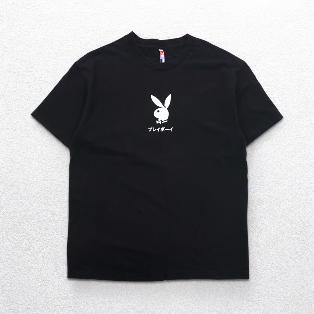 PLAYBOY Japanese Katakana TOKYO JAPAN Anime T-shirt L Black Cotton Back Print